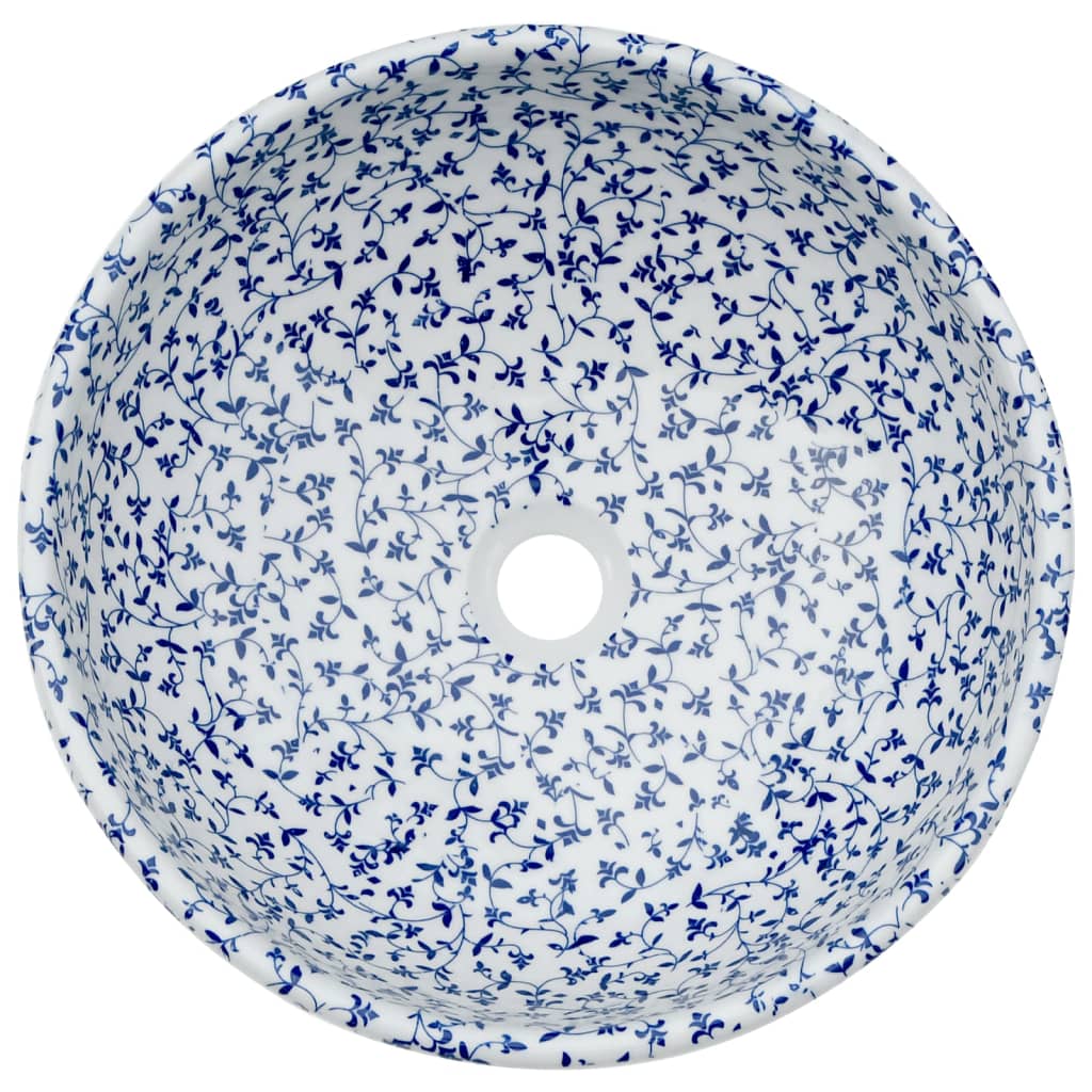 vidaXL Countertop Basin White and Blue Round Φ41x14 cm Ceramic