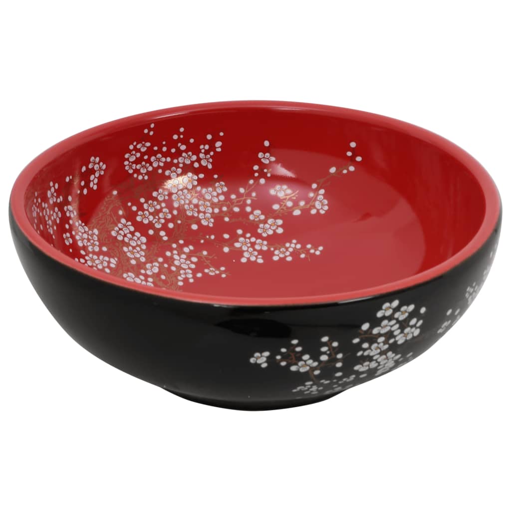 vidaXL Countertop Basin Black and Red Round Φ41x14 cm Ceramic