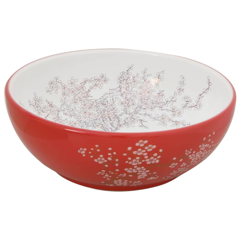 vidaXL Countertop Basin White and Red Round Φ41x14 cm Ceramic