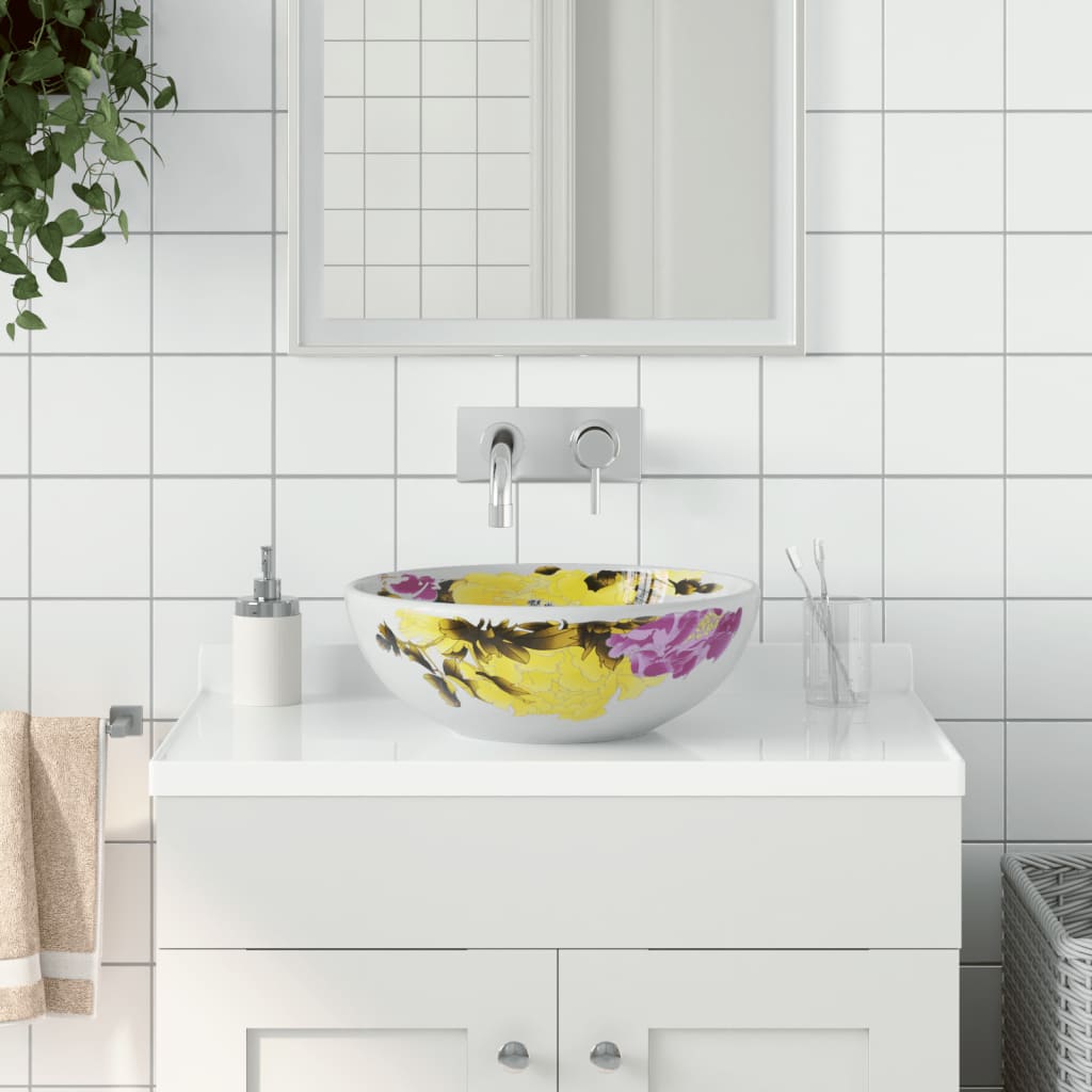 vidaXL Countertop Basin Multicolour Round Φ41x14 cm Ceramic