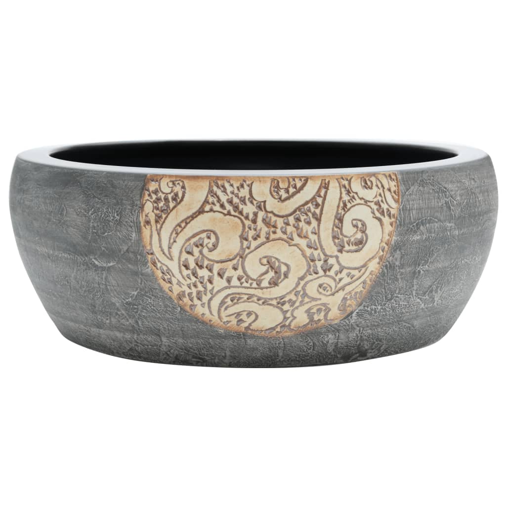 vidaXL Countertop Basin Black and Brown Round Φ41x14 cm Ceramic