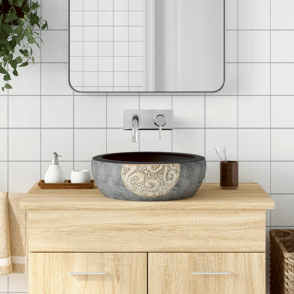 vidaXL Countertop Basin Black and Brown Round Φ41x14 cm Ceramic