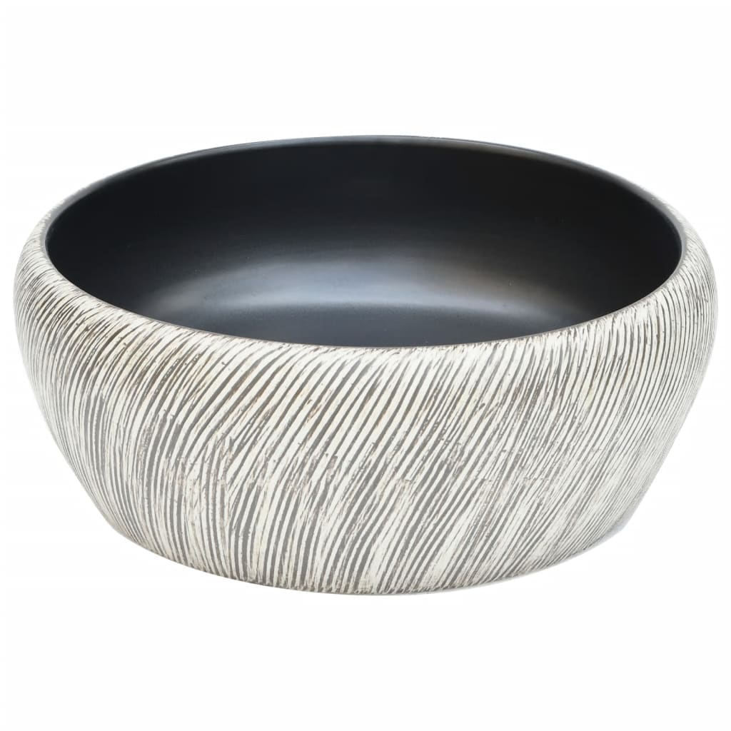 vidaXL Countertop Basin Black and Grey Round Φ41x14 cm Ceramic