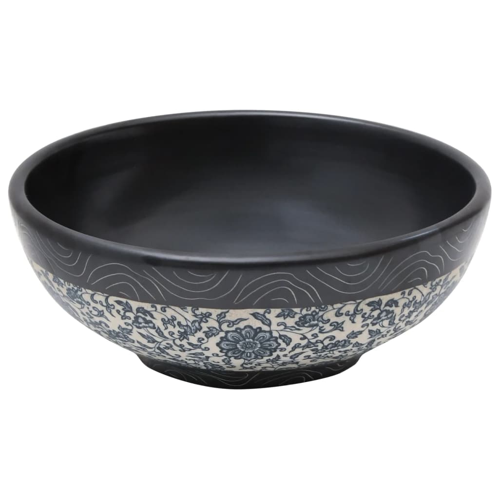 vidaXL Countertop Basin Black and Blue Round Φ41x14 cm Ceramic