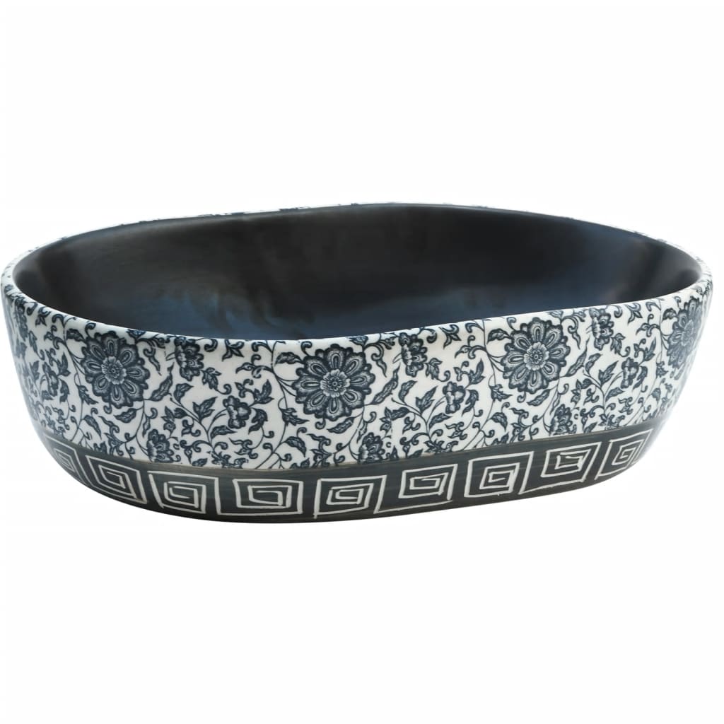 vidaXL Countertop Basin Black and Blue Oval 47x33x13 cm Ceramic