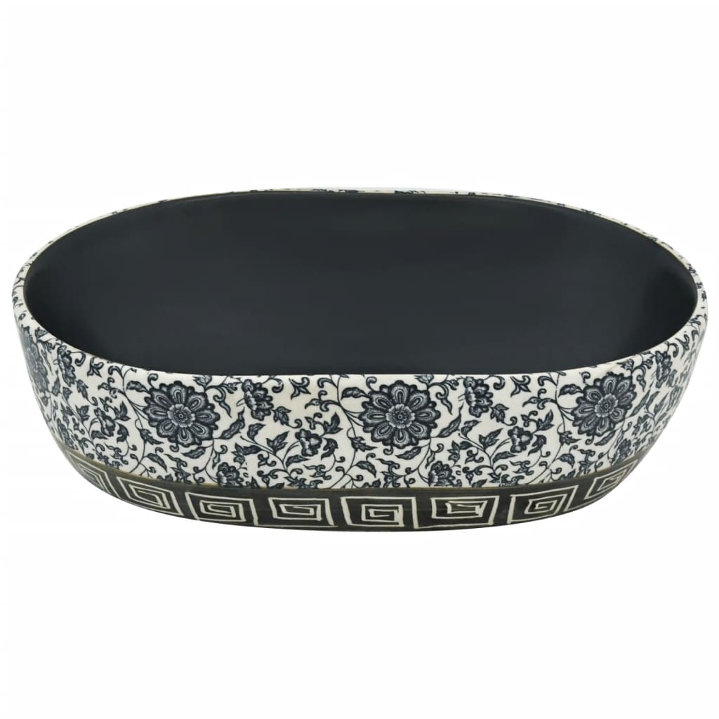 vidaXL Countertop Basin Black and Blue Oval 47x33x13 cm Ceramic