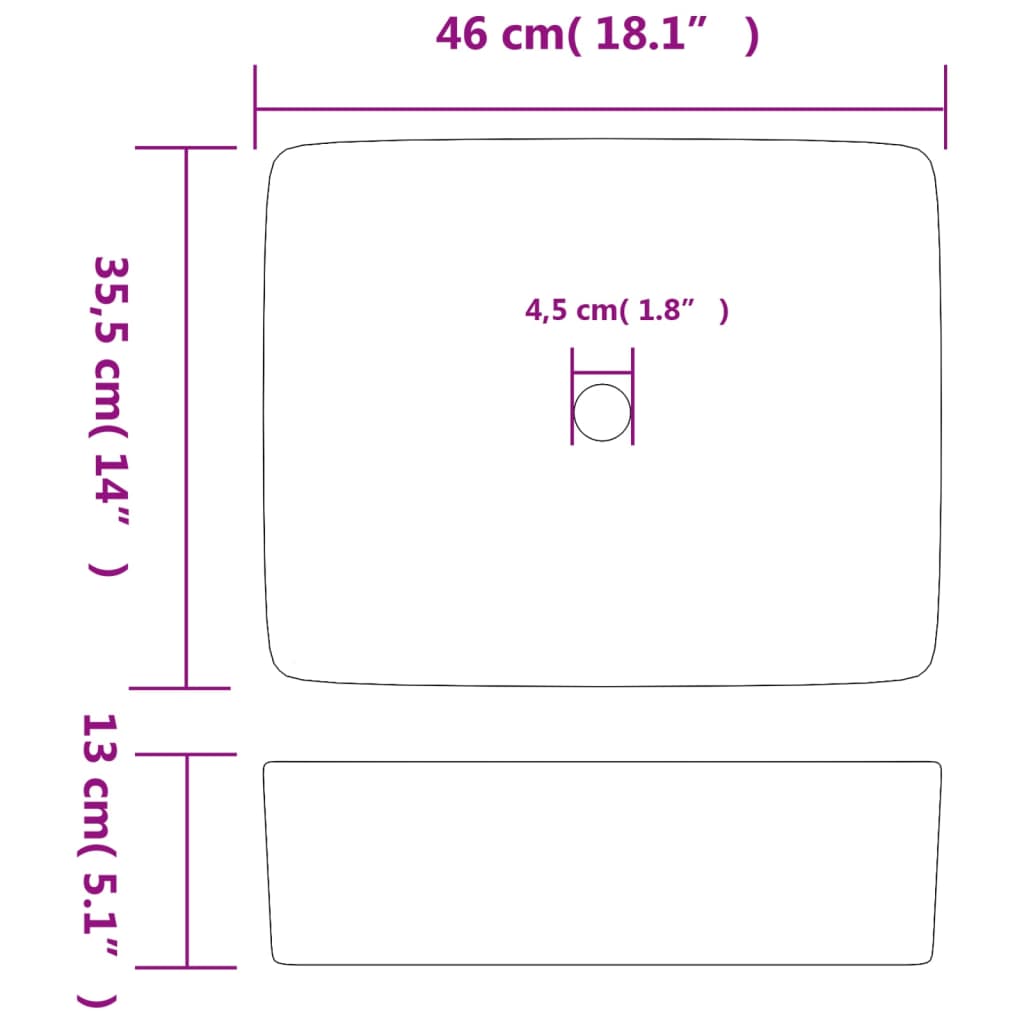 vidaXL Countertop Basin Grey and Blue Rectangular 46x35.5x13 cm Ceramic