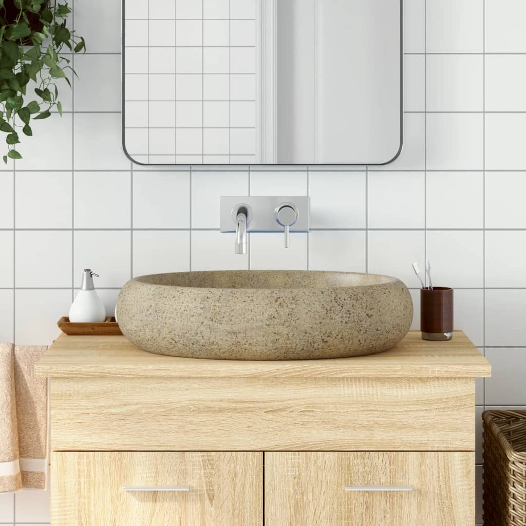 vidaXL Countertop Basin Sand Oval 59x40x15 cm Ceramic