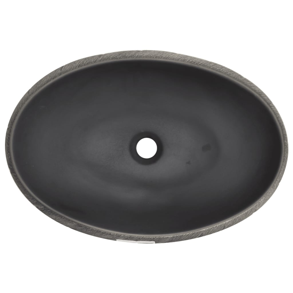 vidaXL Countertop Basin Black and Grey Oval 59x40x15 cm Ceramic