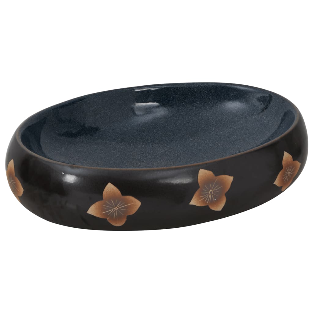 vidaXL Countertop Basin Black and Blue Oval 59x40x15 cm Ceramic