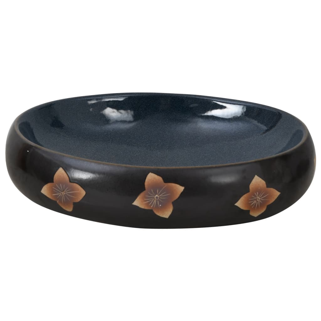 vidaXL Countertop Basin Black and Blue Oval 59x40x15 cm Ceramic