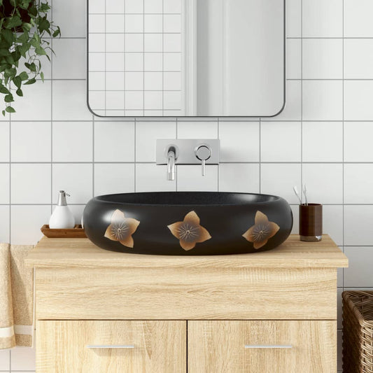 vidaXL Countertop Basin Black and Blue Oval 59x40x15 cm Ceramic