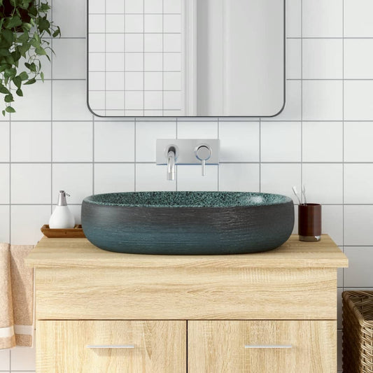 vidaXL Countertop Basin Turquoise Oval 59x40x14 cm Ceramic