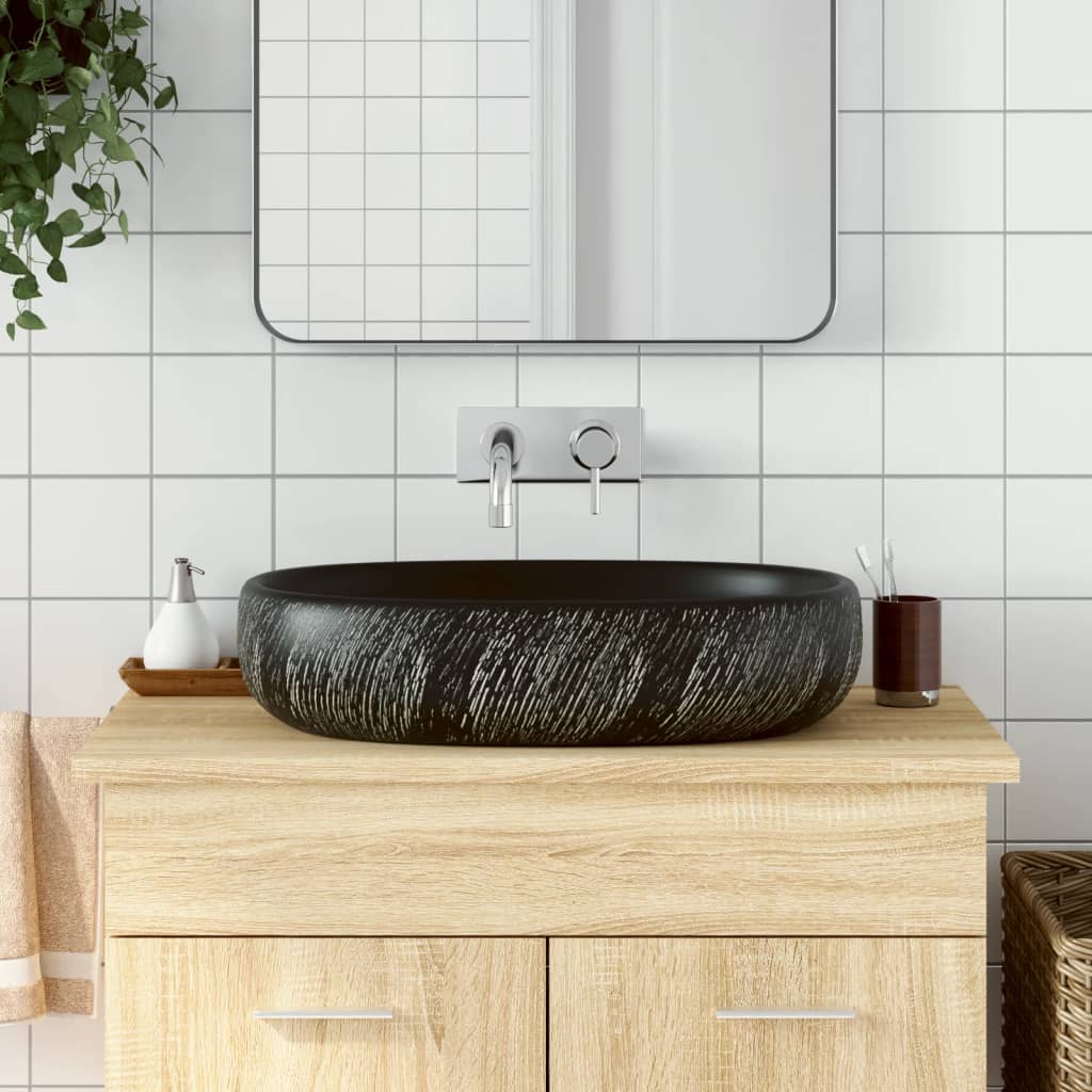 vidaXL Countertop Basin Black Oval 59x40x14 cm Ceramic