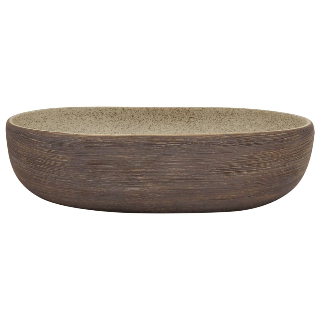 vidaXL Countertop Basin Sand and Brown Oval 59x40x14 cm Ceramic