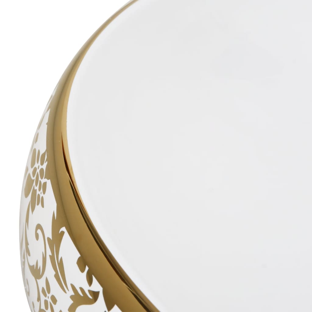 vidaXL Countertop Basin White and Gold Oval 59x40x15 cm Ceramic