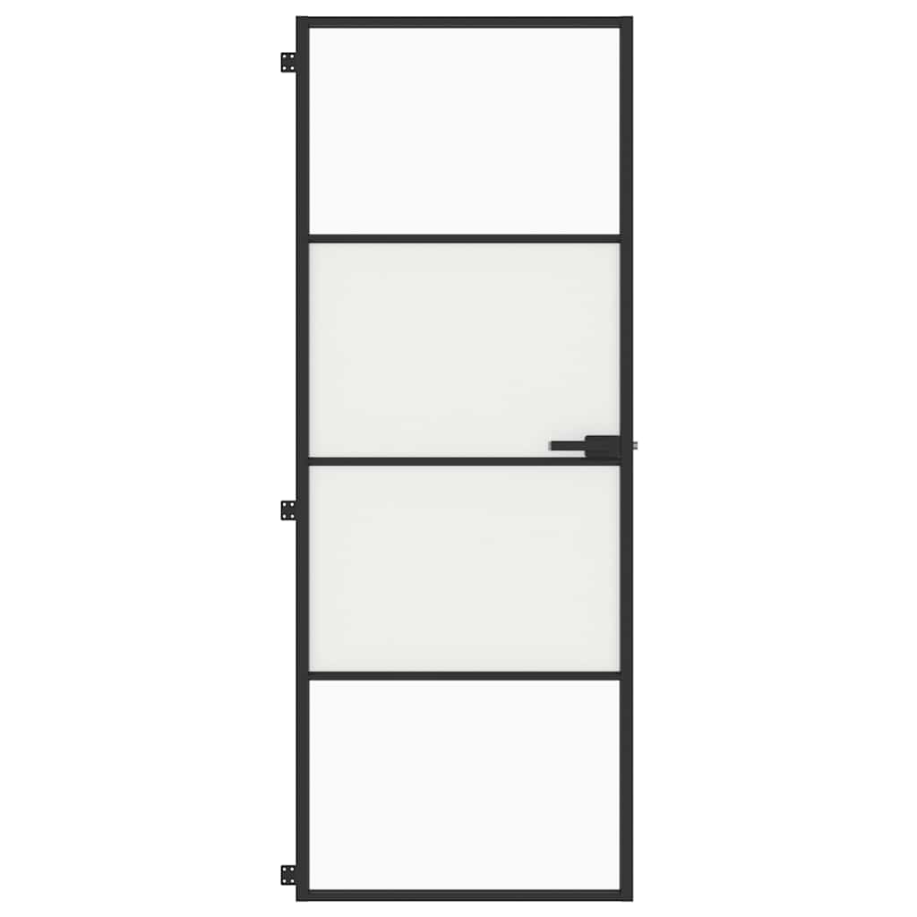 Interior Door Slim Black 76x201.5 cm Tempered Glass and Aluminium