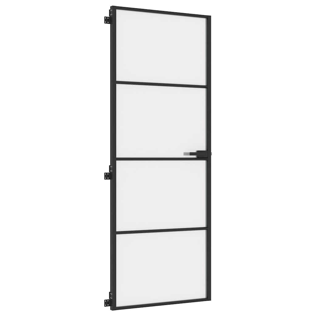 Interior Door Slim Black 76x201.5 cm Tempered Glass and Aluminium
