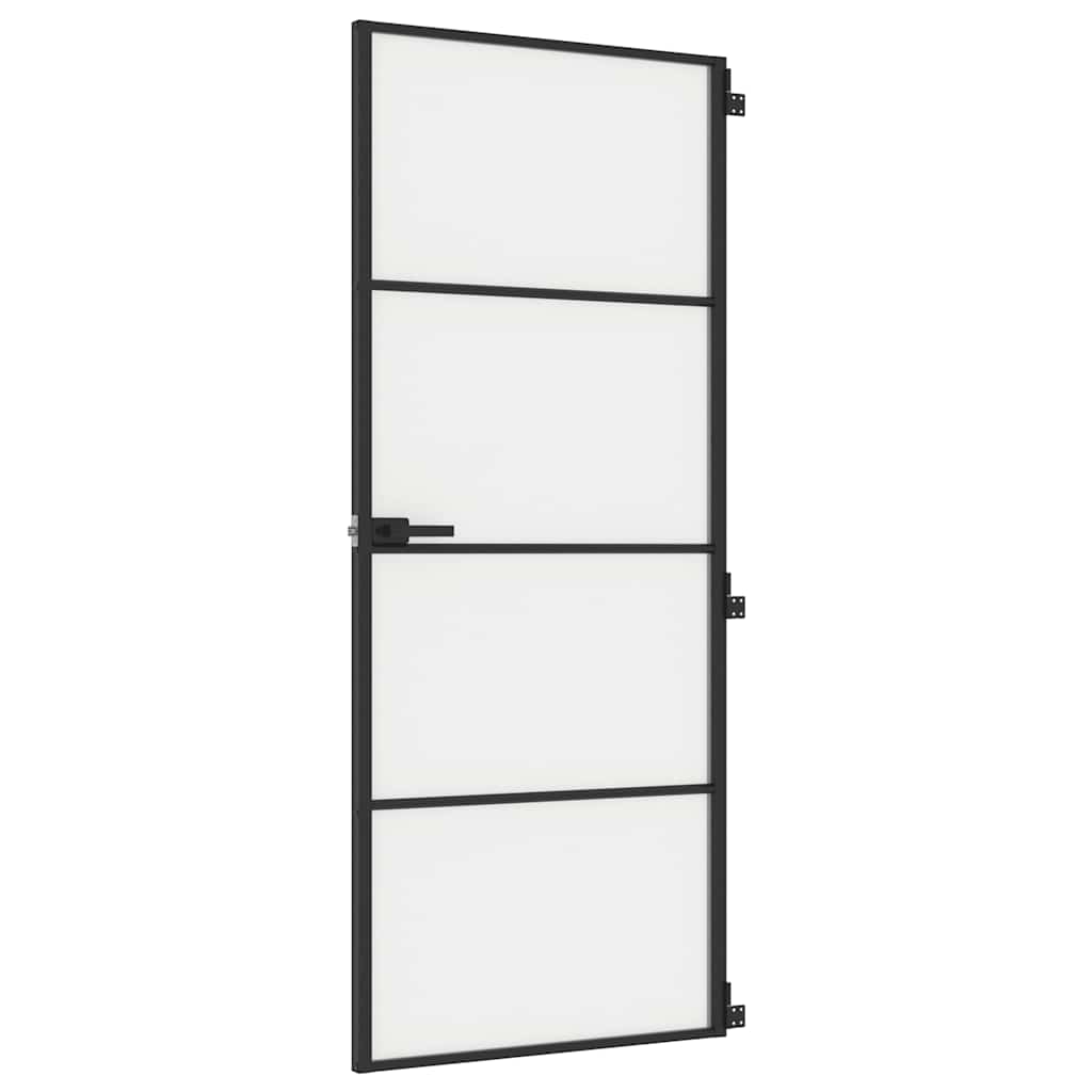 Interior Door Slim Black 83x201.5 cm Tempered Glass and Aluminium