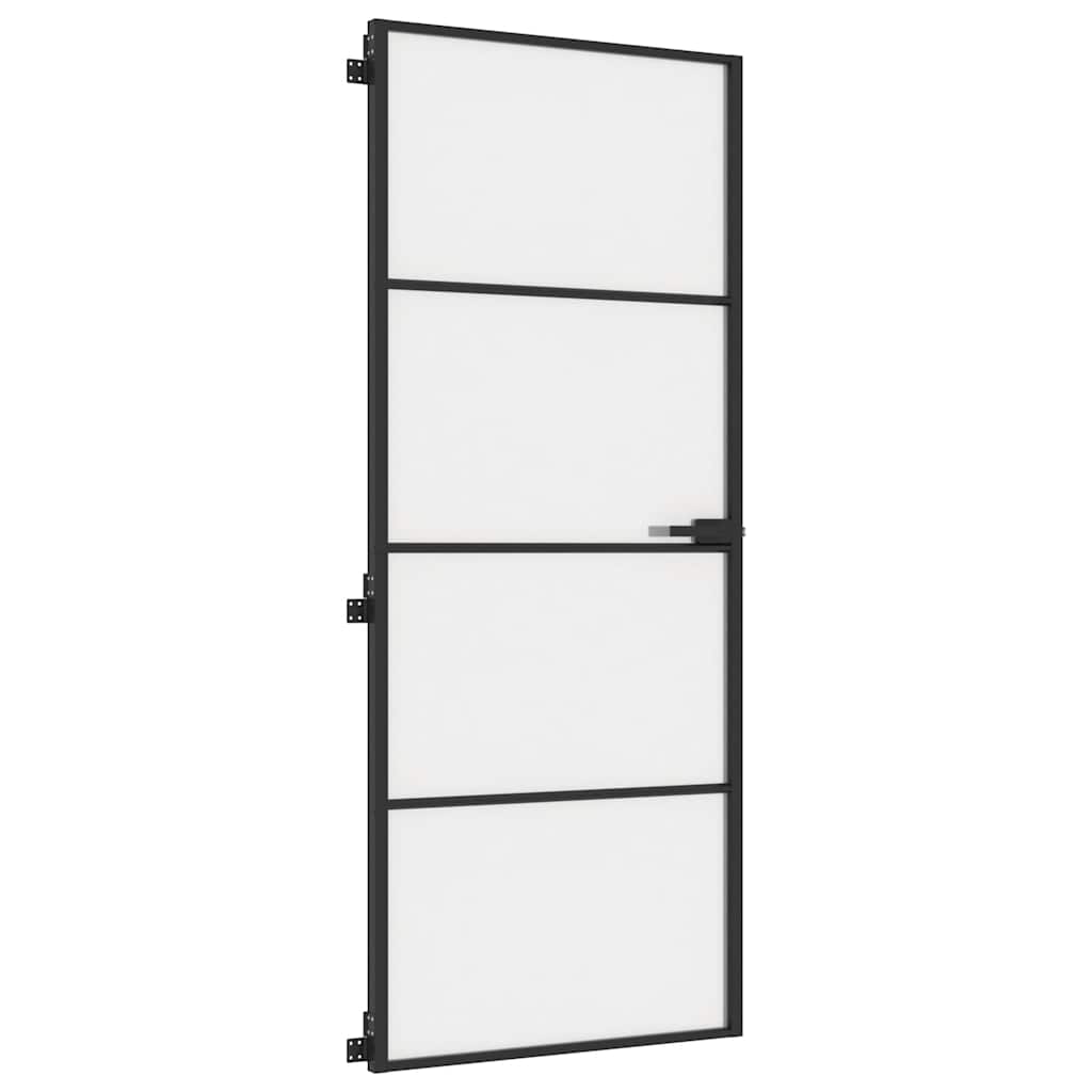 Interior Door Slim Black 83x201.5 cm Tempered Glass and Aluminium