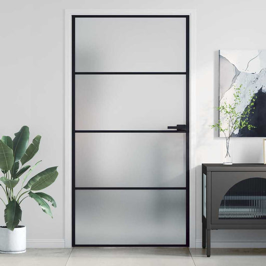 Interior Door Slim Black 102.5x201.5 cm Tempered Glass and Aluminium