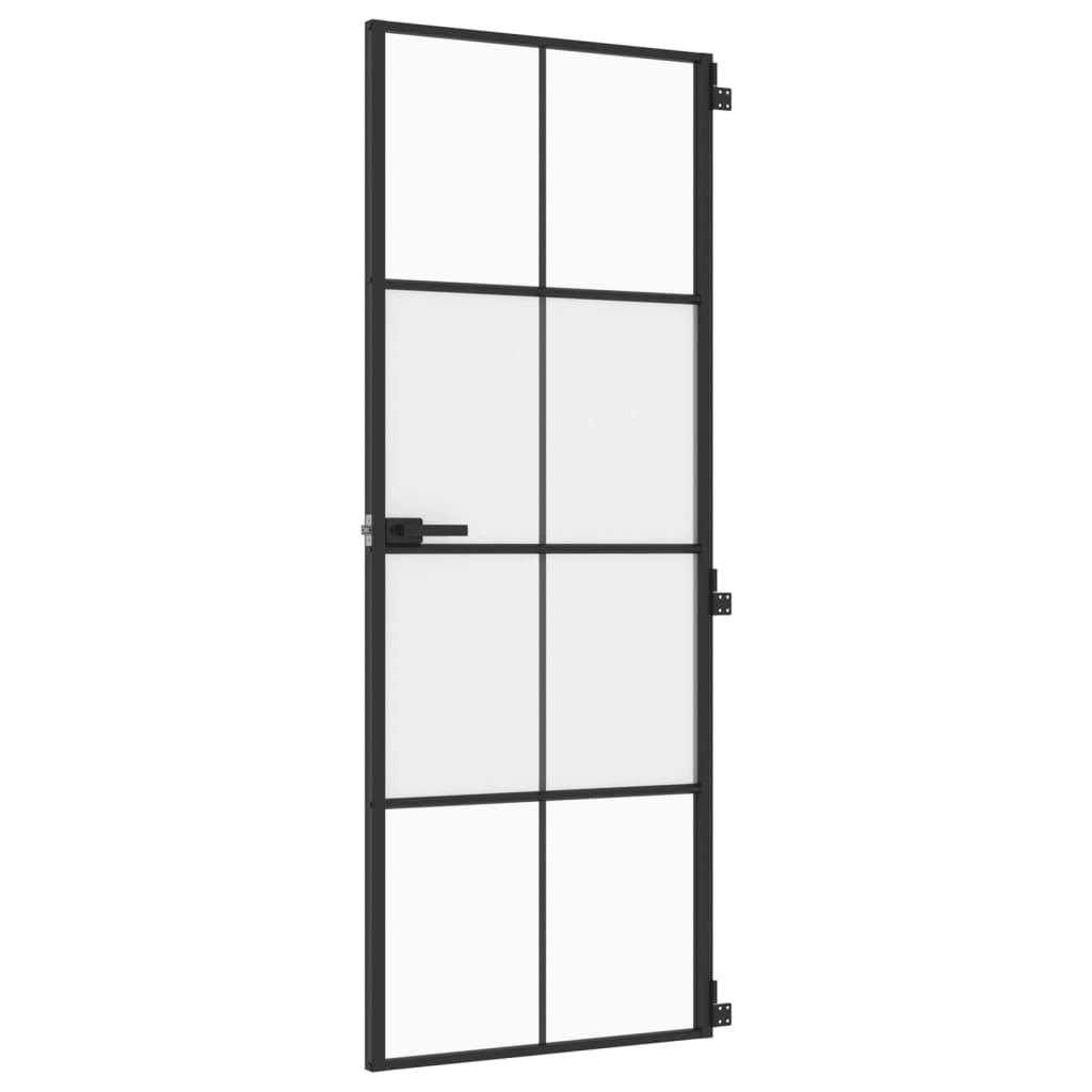 vidaXL Interior Door Slim Black 76x201.5 cm Tempered Glass and Aluminium