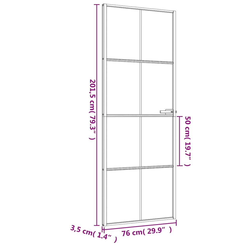 Interior Door Slim Black 76x201.5 cm Tempered Glass and Aluminium