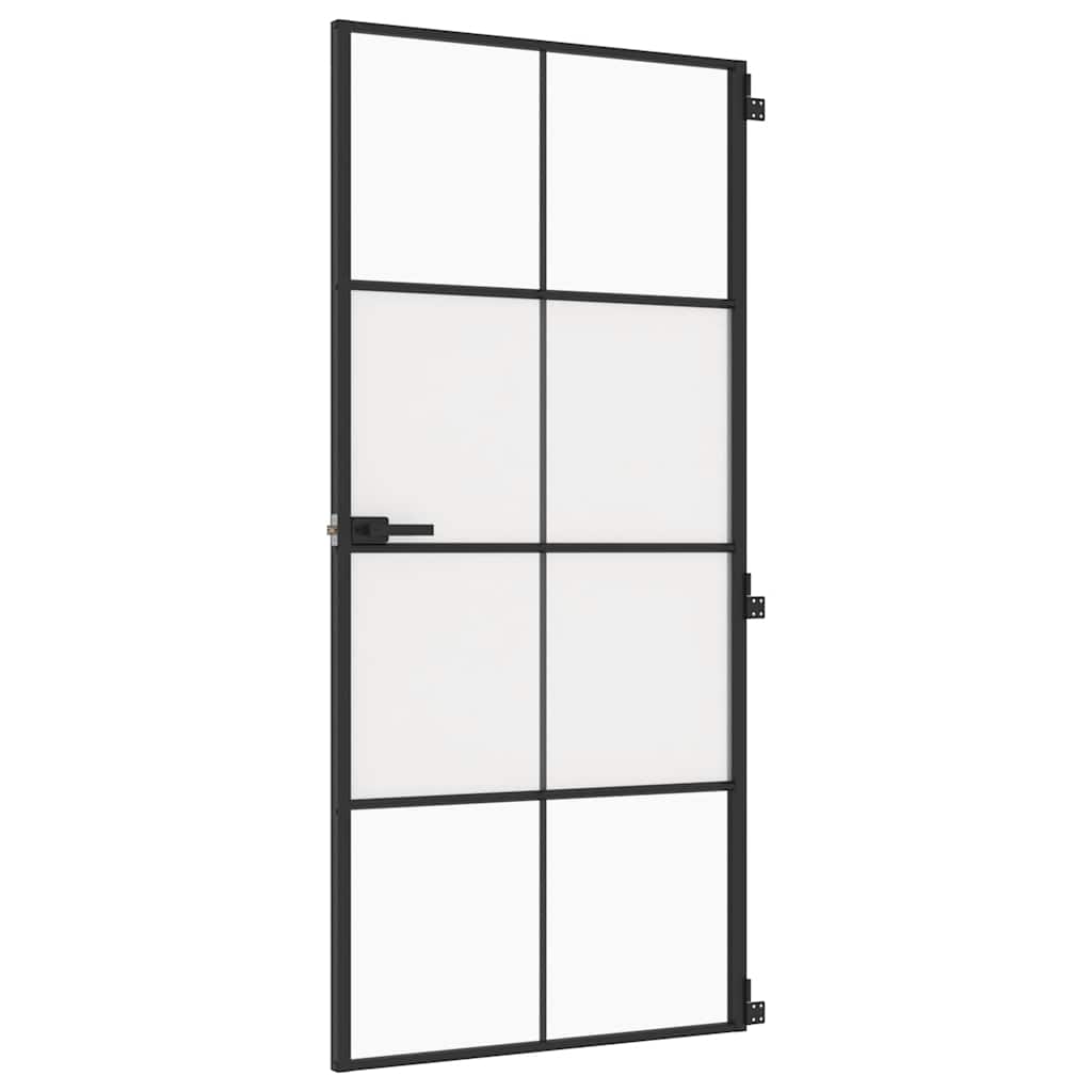 Interior Door Slim Black 93x201.5 cm Tempered Glass and Aluminium
