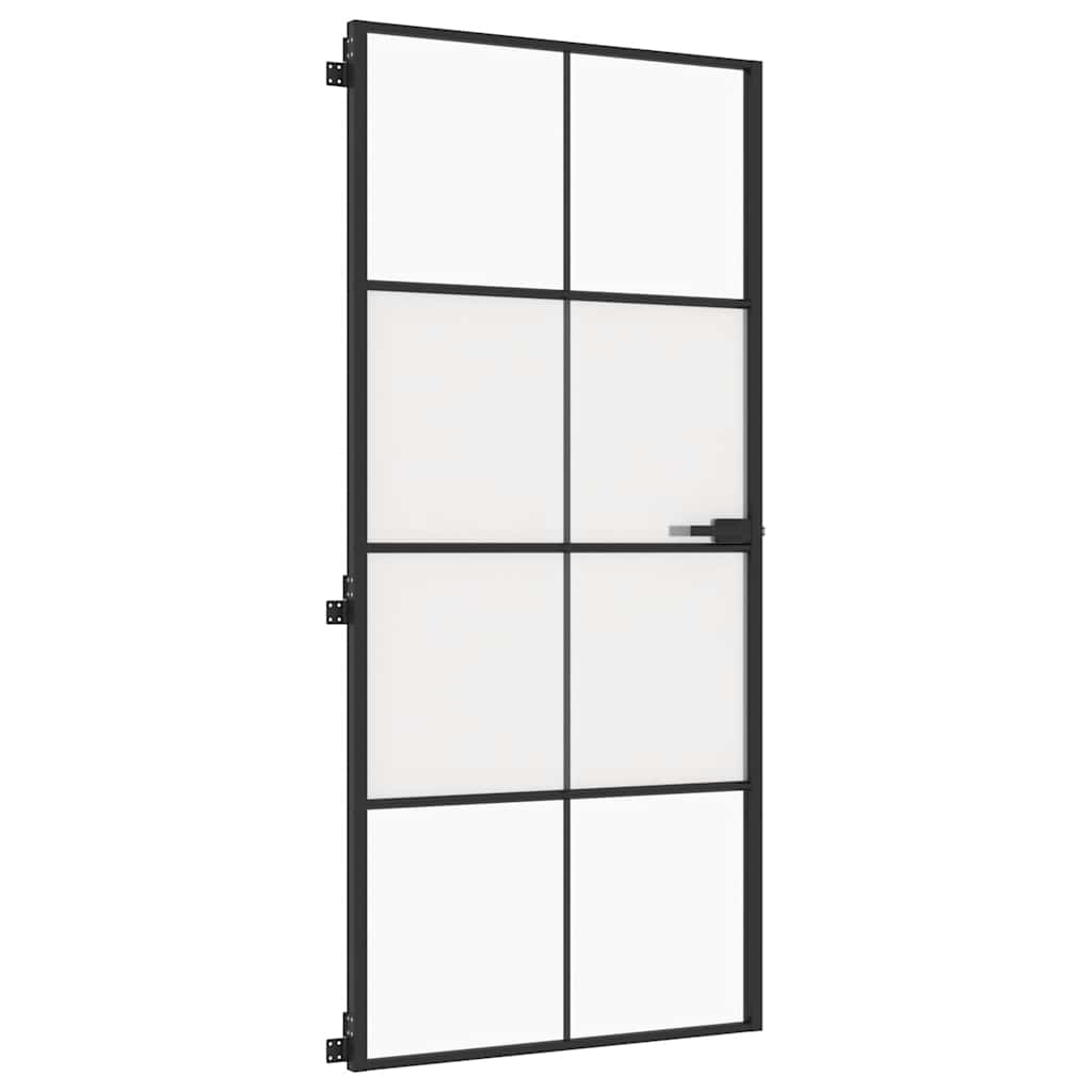 Interior Door Slim Black 93x201.5 cm Tempered Glass and Aluminium