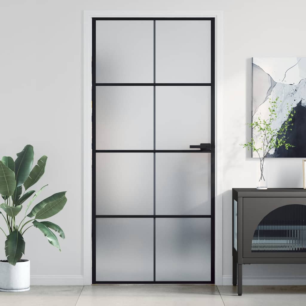 Interior Door Slim Black 93x201.5 cm Tempered Glass and Aluminium