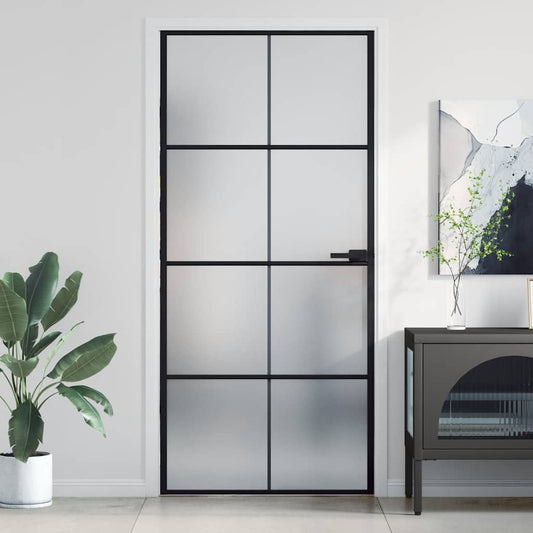 Interior Door Slim Black 93x201.5 cm Tempered Glass and Aluminium