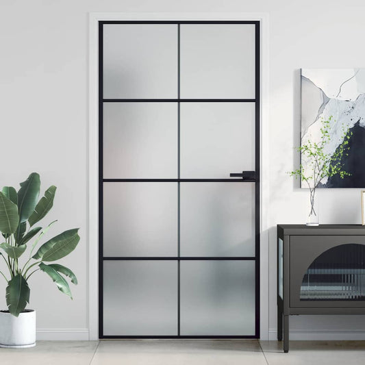 Interior Door Slim Black 102.5x201.5 cm Tempered Glass and Aluminium
