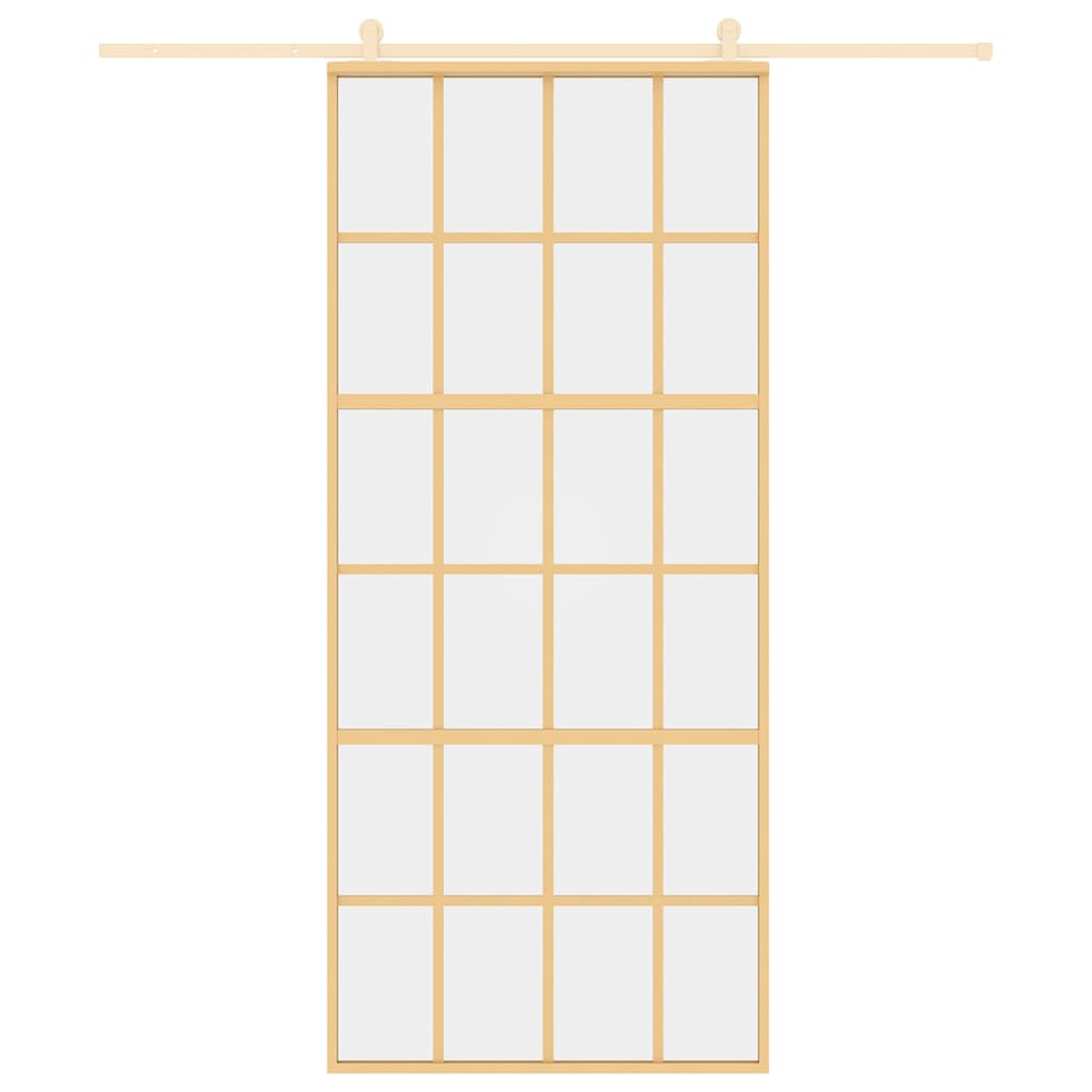 Sliding Door Gold 90x205 cm Clear ESG Glass and Aluminium