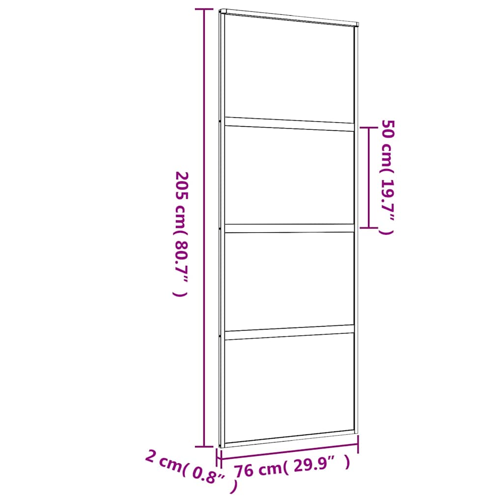 Sliding Door Gold 76x205 cm Clear ESG Glass and Aluminium