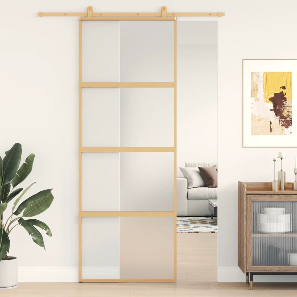 vidaXL Sliding Door Gold 76x205 cm Frosted ESG Glass and Aluminium