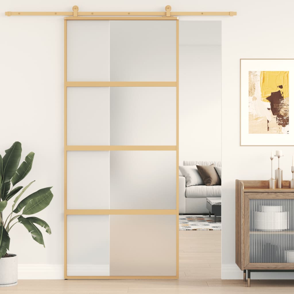 vidaXL Sliding Door Gold 90x205 cm Frosted ESG Glass and Aluminium