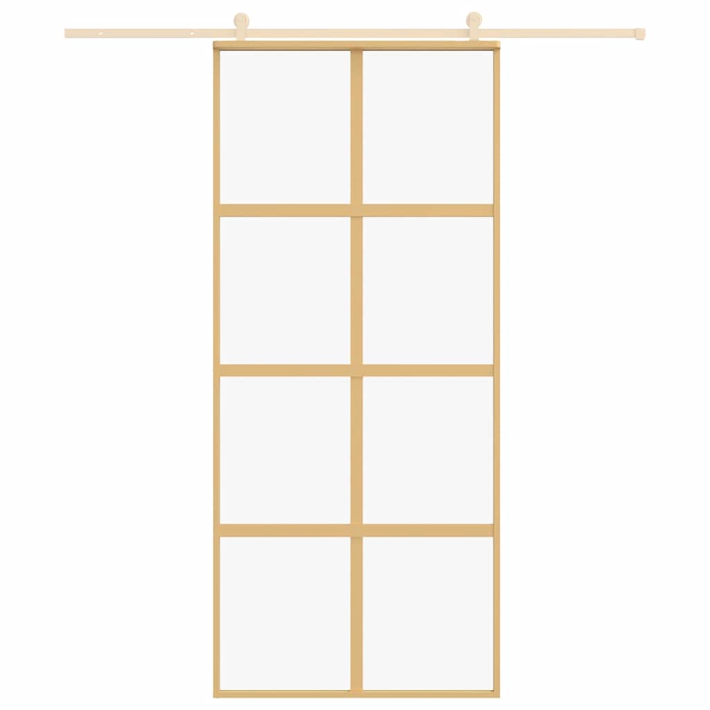 Sliding Door Gold 90x205 cm Clear ESG Glass and Aluminium