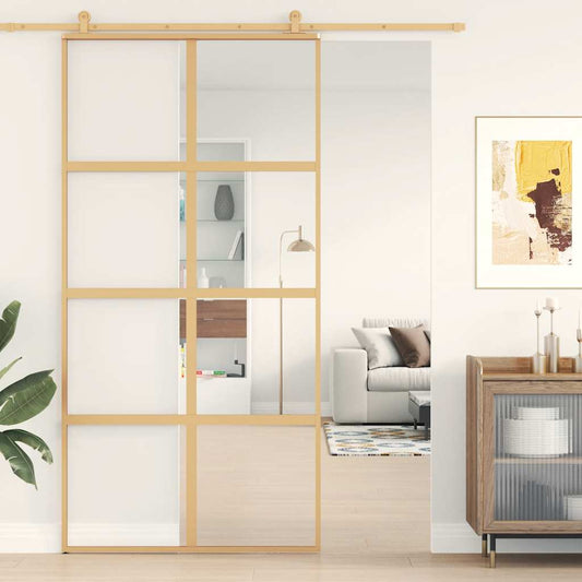 Sliding Door Gold 102.5x205 cm Clear ESG Glass and Aluminium