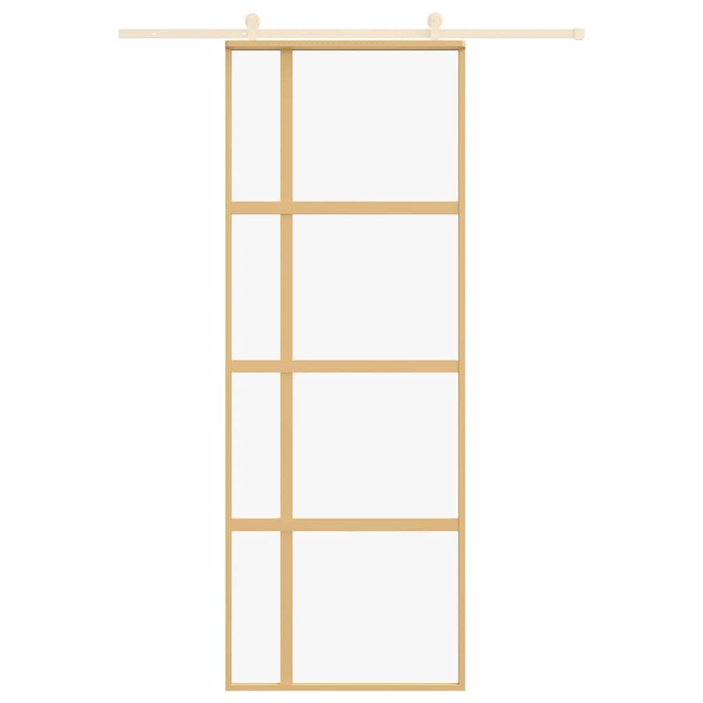 Sliding Door Gold 76x205 cm Clear ESG Glass and Aluminium