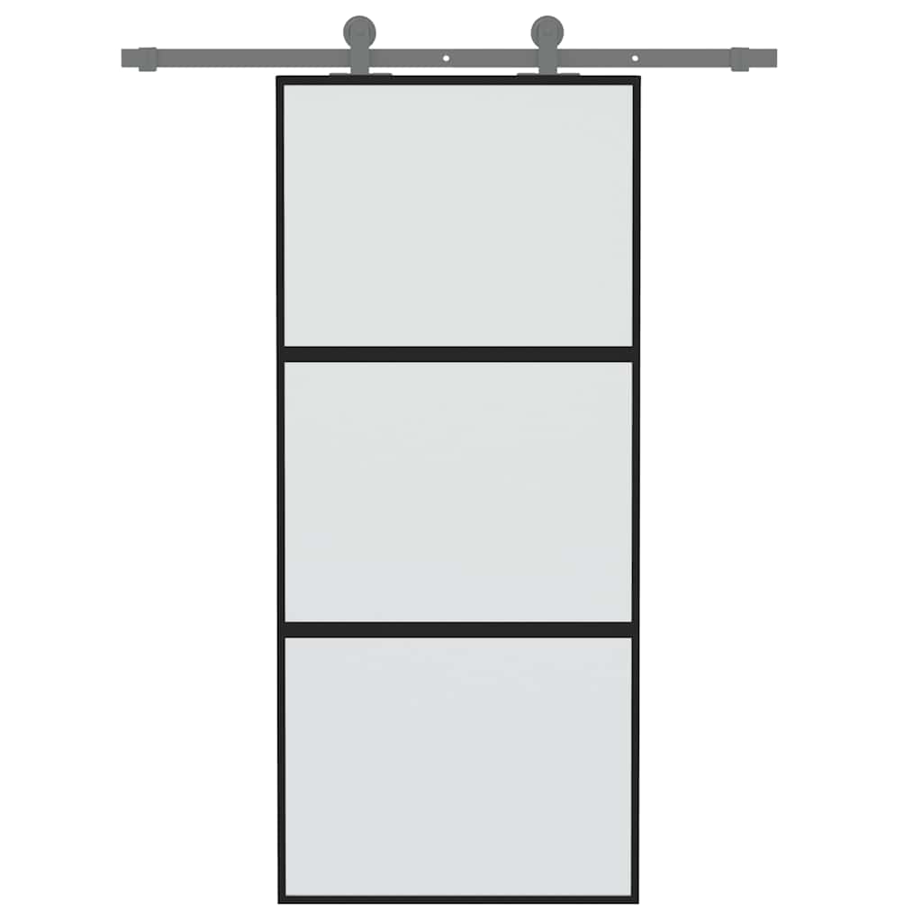 Sliding Door Black 90x205 cm Tempered Glass and Aluminium
