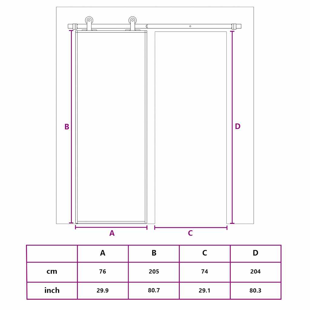Sliding Door Black 76x205 cm Tempered Glass and Aluminium