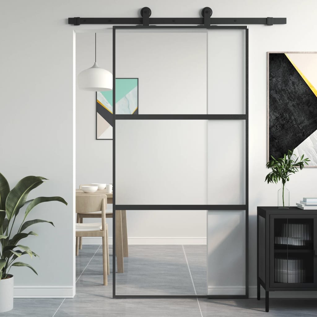 vidaXL Sliding Door Black 102.5x205 cm Tempered Glass and Aluminium