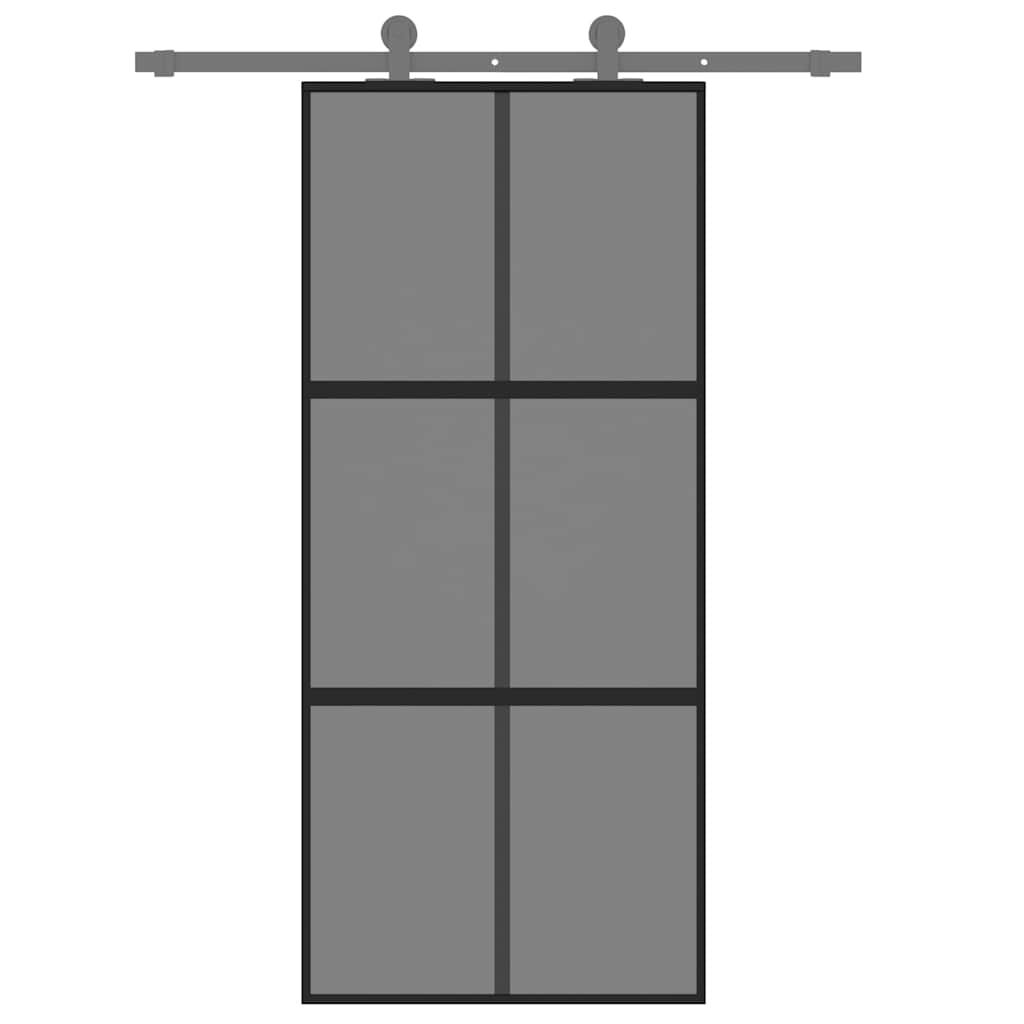 Sliding Door Black 90x205 cm Tempered Glass and Aluminium