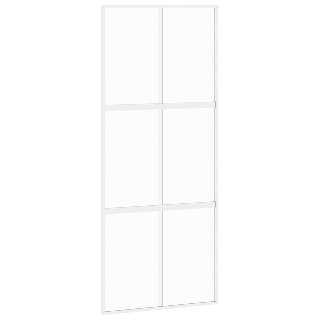 Sliding Door White 90x205 cm Tempered Glass and Aluminium