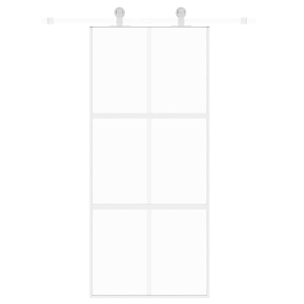 Sliding Door White 90x205 cm Tempered Glass and Aluminium
