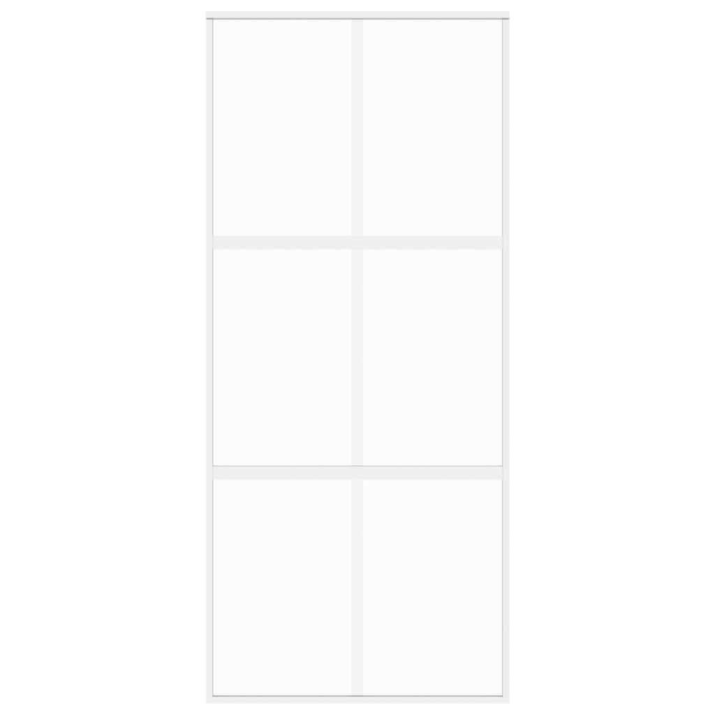 Sliding Door White 90x205 cm Tempered Glass and Aluminium