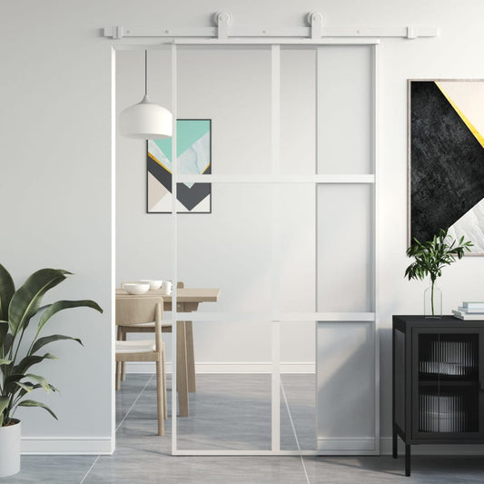 vidaXL Sliding Door White 102.5x205 cm Tempered Glass and Aluminium