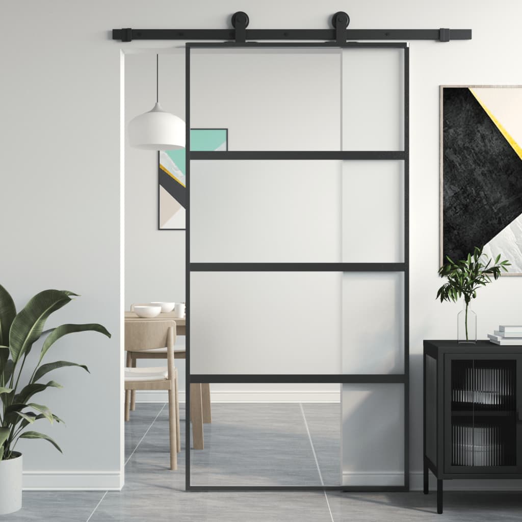 vidaXL Sliding Door Black 102.5x205 cm Tempered Glass and Aluminium