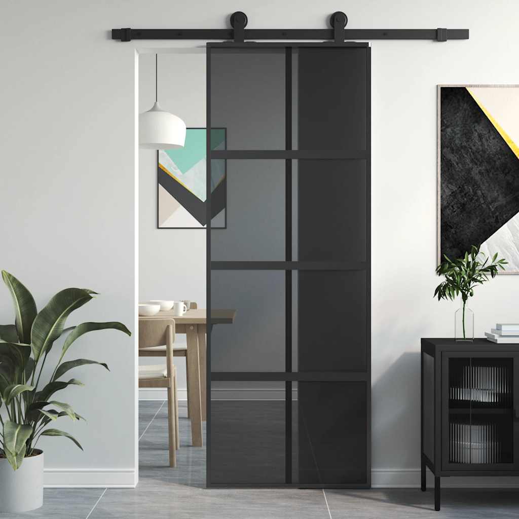 Sliding Door Black 76x205 cm Tempered Glass and Aluminium