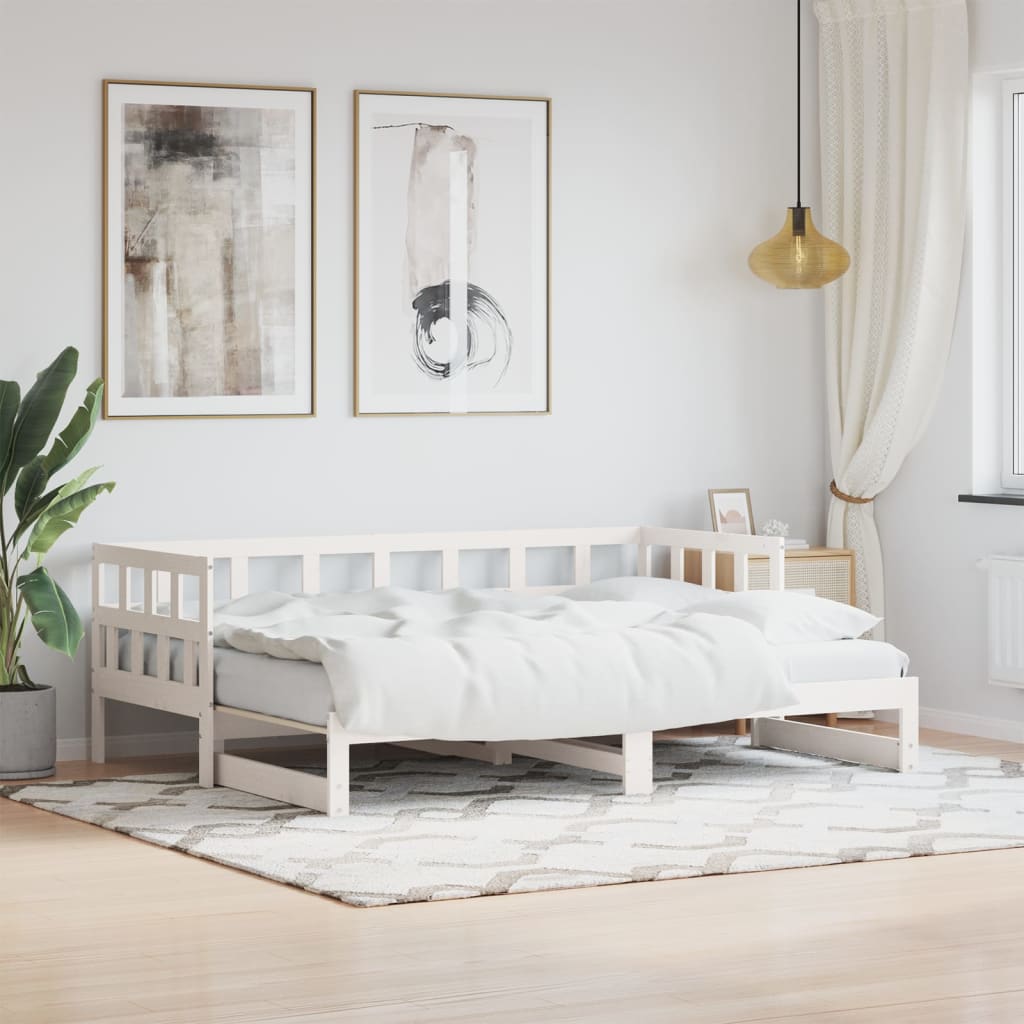 vidaXL Daybed with Trundle without Mattress White 90x190 cm Single Solid Wood